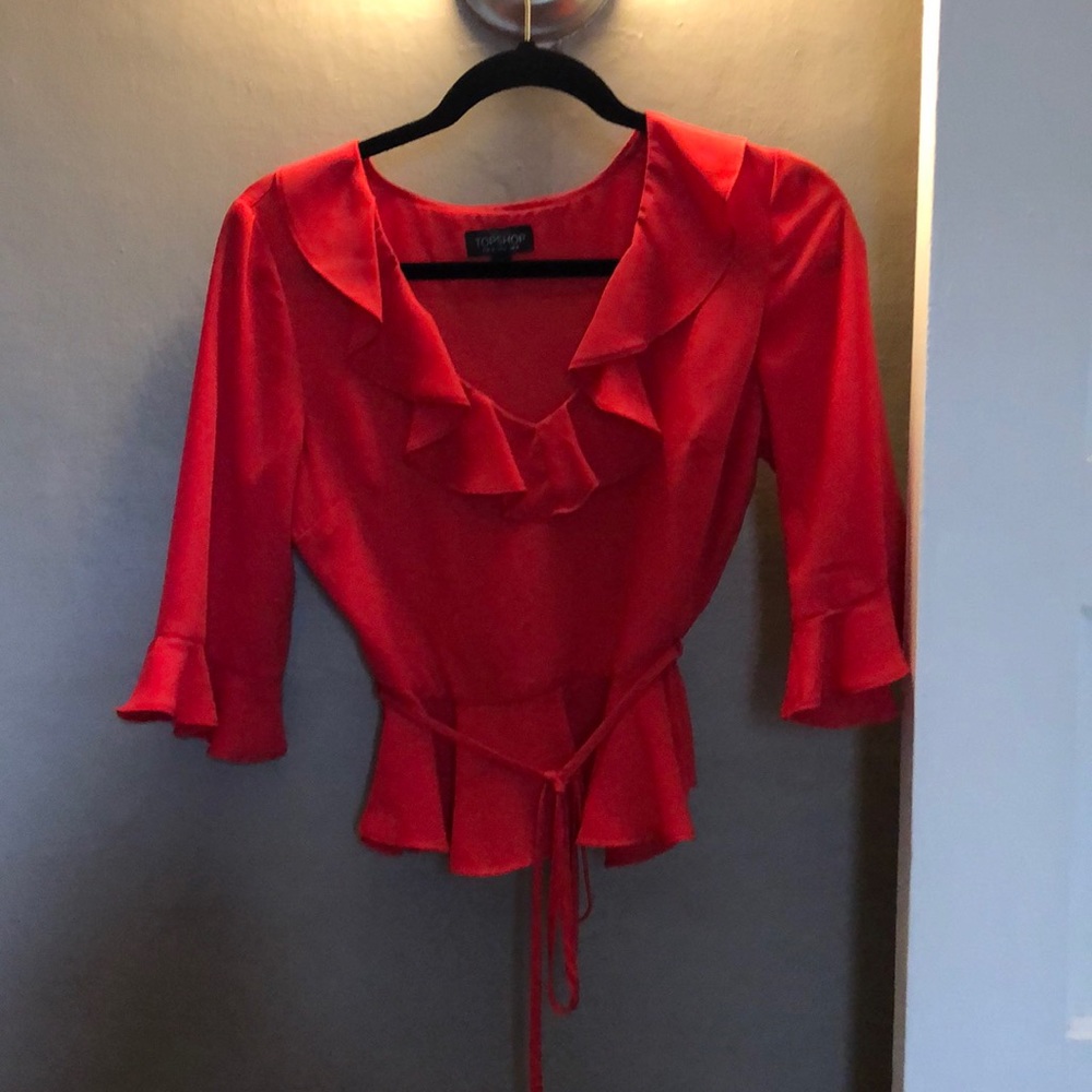 Red TopShop Ruffle Blouse